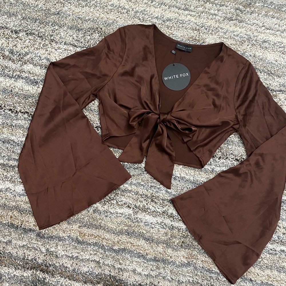 White Fox Brown Long Sleeve Crop Top Sz S NWT | White Fox Such A Delight CropTop